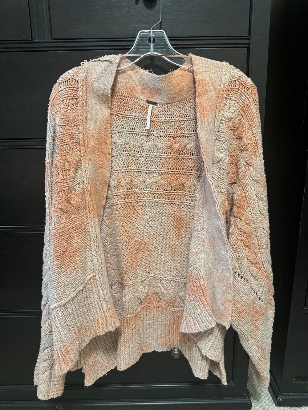 Free People Open-Front Textured Cardigan in Peachy Beige